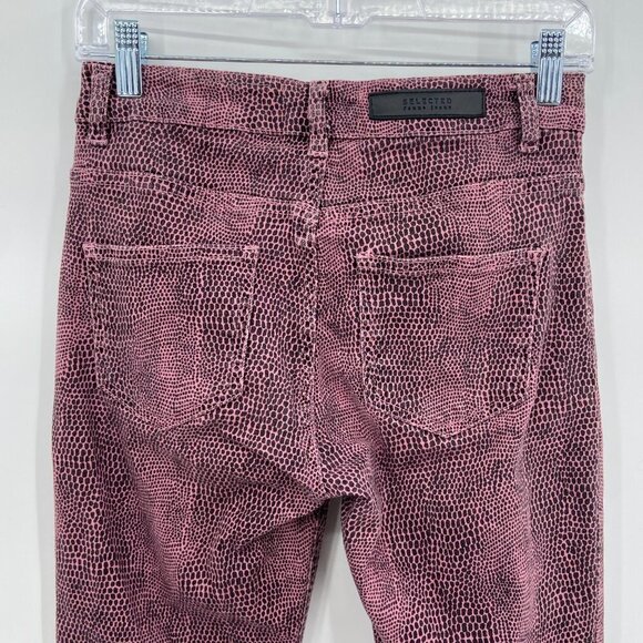 SELECTED FEMME *FLAWED* Annie Pink Black Reptile Print Mid Rise Skinny Jeans 27 - Picture 5 of 11